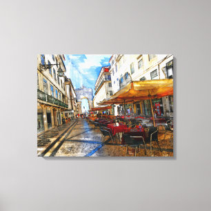 Lissabon Café, Portugal Canvas Afdruk