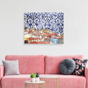 Lissabon City Portugal Tiles Montage - Azulejo Canvas Afdruk