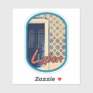 Lissabon-deur en -tegels illustratie Portugal Sticker
