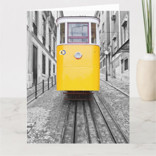Lissabon Elevador da Gloria gele tram. B/W-foto Bedankkaart