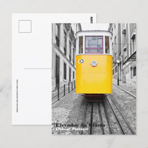 Lissabon Elevador da Gloria gele tram. B/W-foto Briefkaart