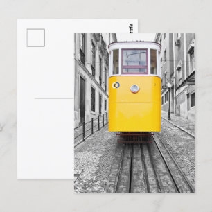 Lissabon Elevador da Gloria gele tram. B/W-foto Briefkaart