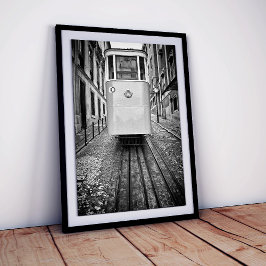 Lissabon Elevador da Gloria kabelspoorweg Tram Z/W Poster