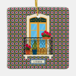 Lissabon huis raam met planten en tegels keramisch ornament