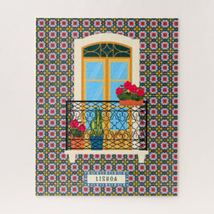 Lissabon huisraam met planten en tegels legpuzzel