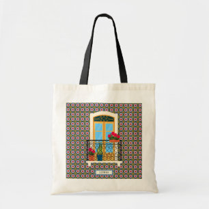 Lissabon huisraam met planten en tegels tote bag