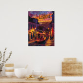 Lissabon Lights: Zonsondergang, Nightfall en Tram Poster (Keuken)
