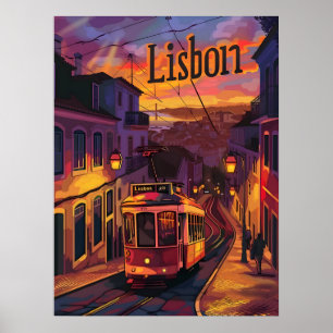Lissabon Lights: Zonsondergang, Nightfall en Tram Poster