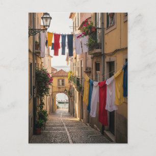Lissabon Portugal Alfama straat Wasmachine Reize Briefkaart