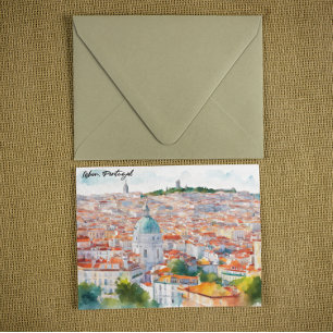 Lissabon Portugal Aquarel Panorama Uitzicht Stad Kaart