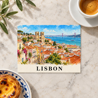 Lissabon Portugal Aquarel Stadsgezicht Reis Briefkaart