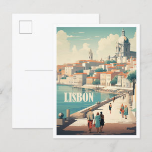 Lissabon Portugal Art Vintage Travel Illustratie Briefkaart