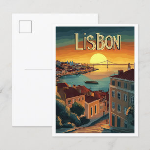 Lissabon Portugal Art Vintage Travel Illustratie Briefkaart