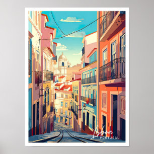 Lissabon Portugal Art Vintage Travel Illustratie Poster