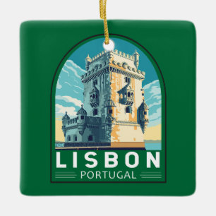 Lissabon Portugal Belem Tower Travel Retro Embleem Keramisch Ornament