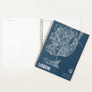 Lissabon Portugal City Map Line Art Blue Planner