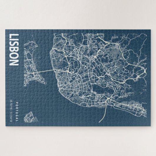 Lissabon Portugal City Map Line Art Blue Print Legpuzzel (Horizontaal)
