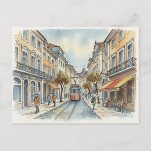 Lissabon Portugal Gele tram op straat Reizen Briefkaart