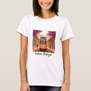 Lissabon Portugal Gele Tram Paarse Bloemen T-shirt