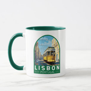 Lissabon Portugal Gele Tram Reizen Kunst Vintage Mok
