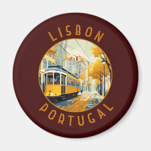Lissabon Portugal gele tram retro noodlijdend Magneet