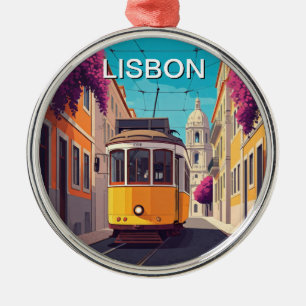 Lissabon Portugal Gele Tram Romantische Anime Stij Metalen Ornament