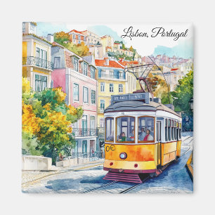 Lissabon Portugal Kleurrijk Oud Tram Scene Magneet