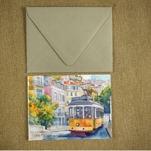 Lissabon Portugal Kleurrijk Ouderwetse Tramscene Briefkaart
