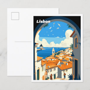 Lissabon Portugal Kunst Vintage Illustratie Reizen Briefkaart