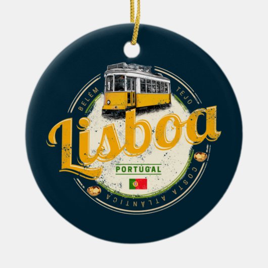 Lissabon Portugal met de Souvenir van Retro Tram Keramisch Ornament (Voorkant)