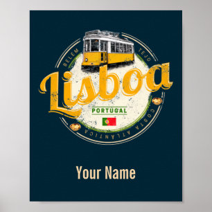 Lissabon Portugal met de Souvenir van Retro Tram Poster
