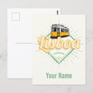 Lissabon Portugal met feestdag met Retro Tram Briefkaart