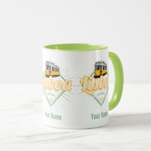 Lissabon Portugal met  feestdag met Retro Tram Mok (Voorkant rechts)
