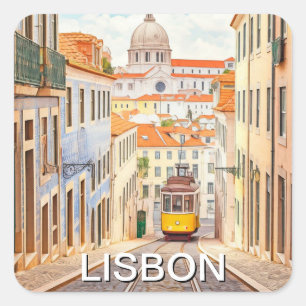 Lissabon Portugal Pantheon Alfama Aquarel Vierkante Sticker