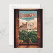 Lissabon Portugal Reizen, raam uitzicht geschenke Briefkaart (Voorkant / Achterkant)