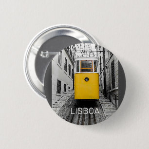 Lissabon Portugal Retro Tram  Souvenir Ronde Button 5,7 Cm
