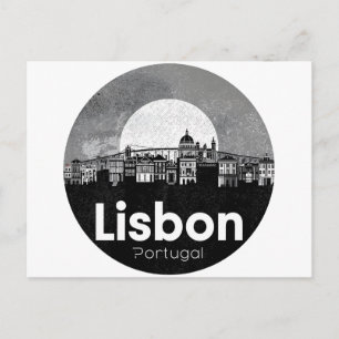 Lissabon Portugal silhouet - Vintage Reis Kunst Briefkaart