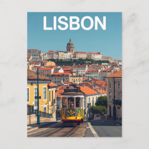 Lissabon Portugal skyline - Oude tram Reis Kunst Briefkaart
