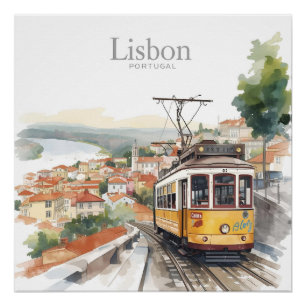 Lissabon Portugal skyline - Reis Kunst Vintage tra Perfect Poster