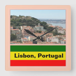 Lissabon, Portugal Skyline Vierkante Klok