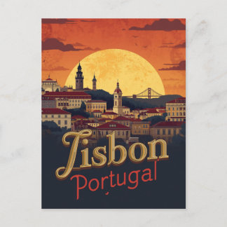 Lissabon Portugal skyline - Vintage Reis Kunst Briefkaart