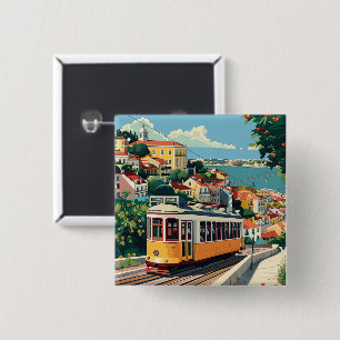 Lissabon Portugal Vierkante Button 5,1 Cm