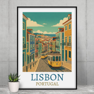 Lissabon Portugal Vintage Reisillustratie Poster