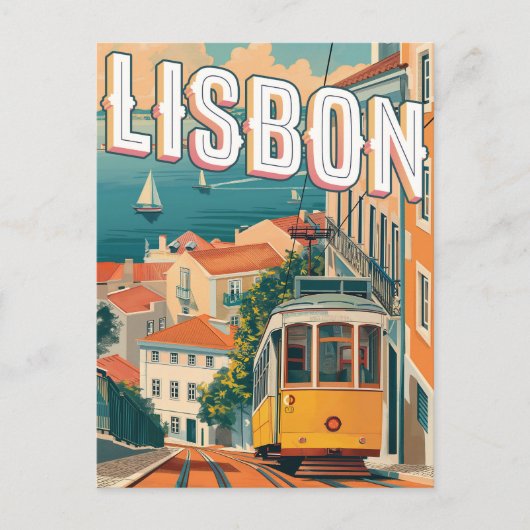 Lissabon, Portugal Vintage Reizen Briefkaart (Voorkant)