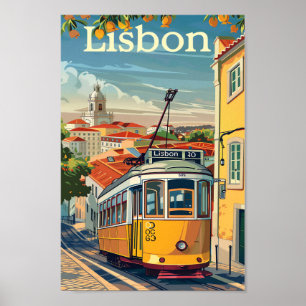 Lissabon Portugal Vintage Retro Reizen Illustratie Poster