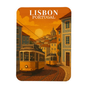 Lissabon Portugal Vintage Travel Yellow Tram Magneet