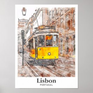Lissabon Portugal Waterverf met de hand getekend Poster