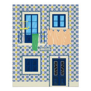 Lissabon Portugees huis met tegels en vogel Perfect Poster