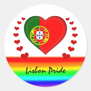 Lissabon Pride & Hearts & Regenboogvlag / Liefde Ronde Sticker