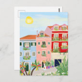 Lissabon reis kleurrijk briefkaart (Voorkant / Achterkant)